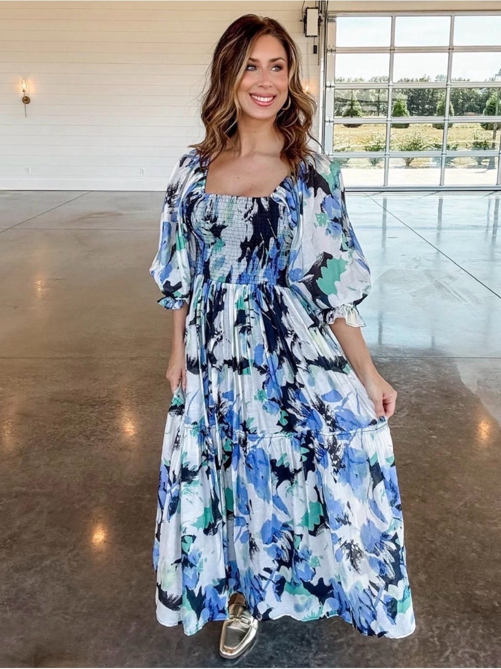 Fate Blue, Green & Black Floral Maxi Dress NWT